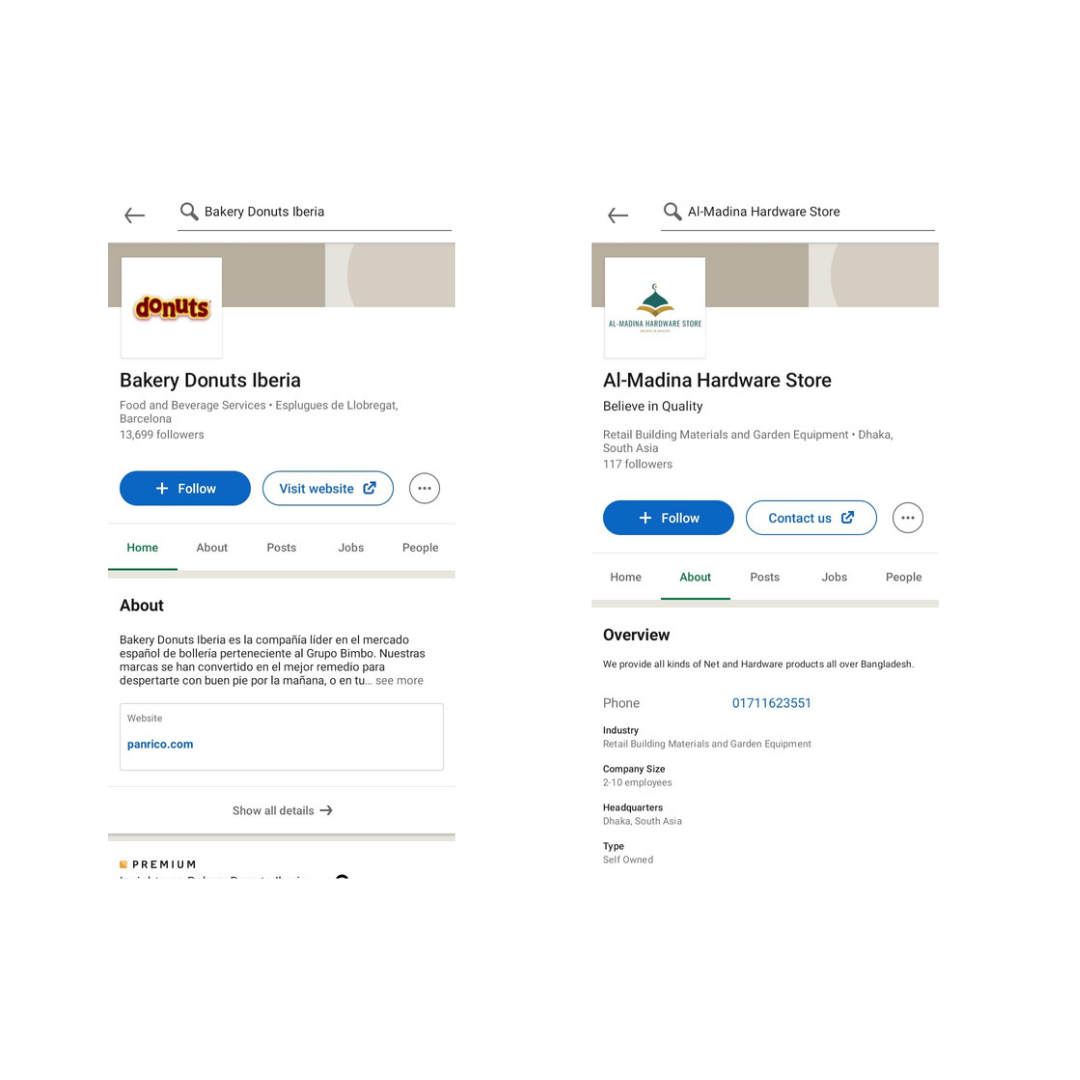 LinkedIn interface example